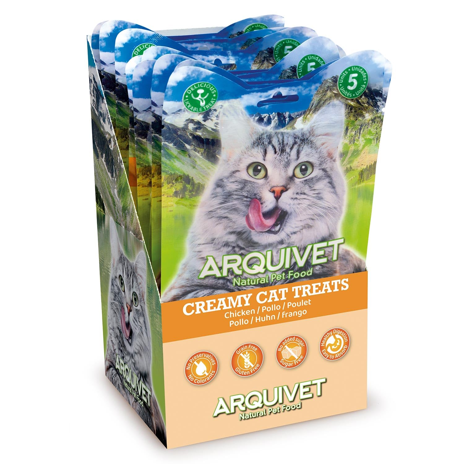 Arquivet - Creamy Cat Treats - Snack cremoso de Pollo (Expositor de 12 Bolsas con 5x14 g)