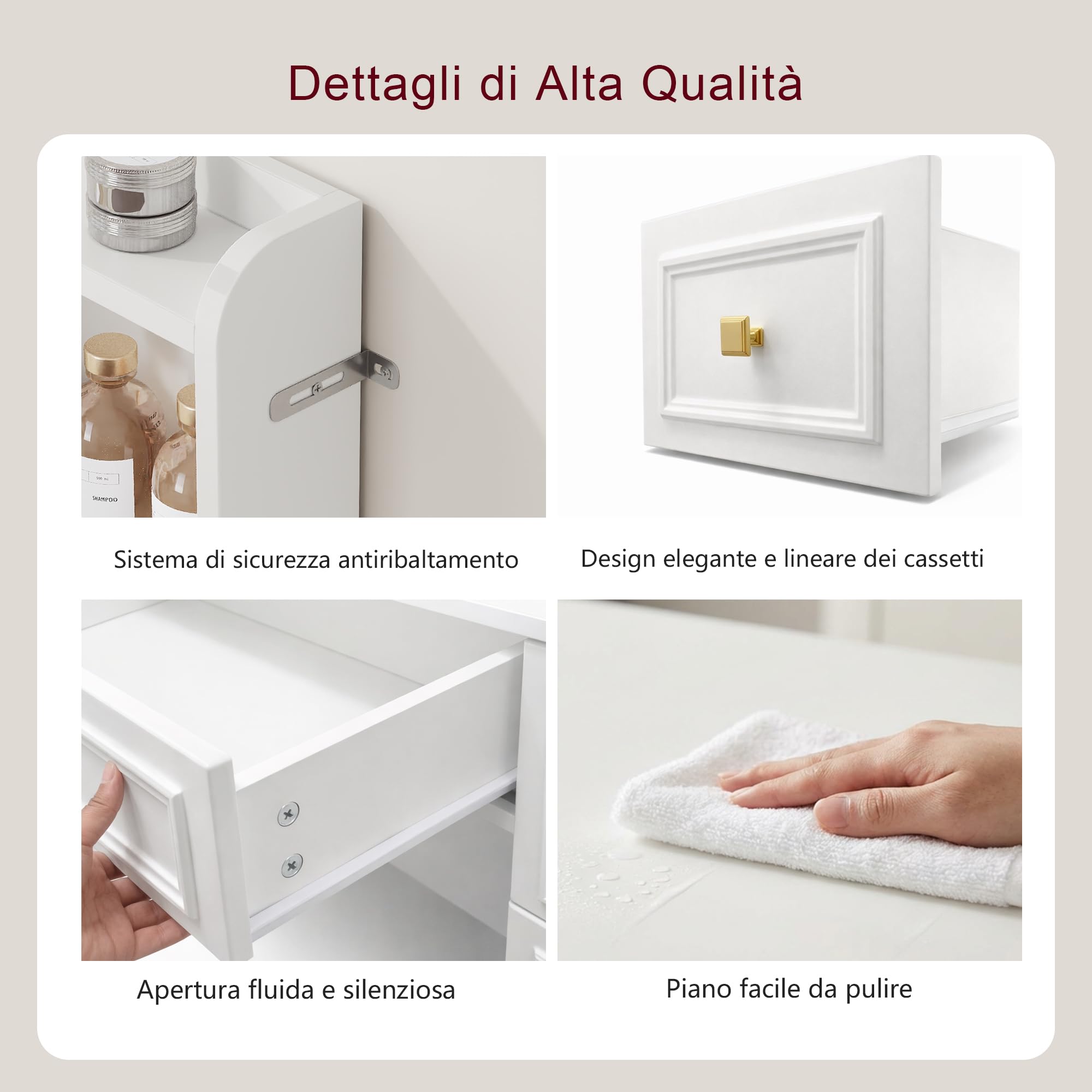 Heybly Toeletta Trucco con Specchio LED e Luci, Tavolo da Trucco con 6 Cassetti e 6 Ripiani, Presa Integrata e Porta Gioielli, Vanity Moderna per Camera da Letto, Bianco BDT002WT