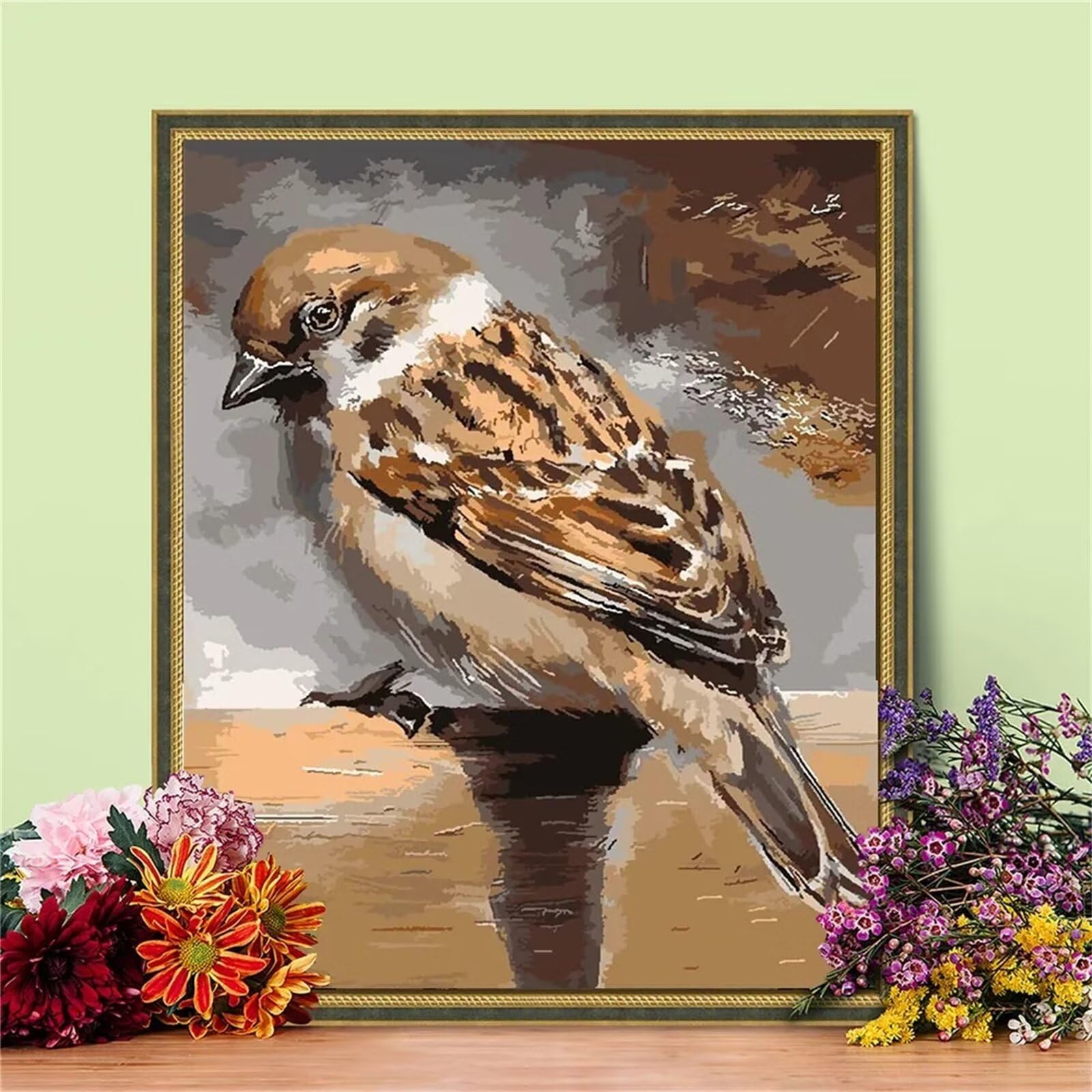 Yoonqun Paint by Numbers for Adults,DIY Sparrow Bird Paint by Numbers Kits,with Paintbrushes Acrylic Canvas Oil Painting Arts Crafts for Home Wall Decor - Framed,16x20 inch