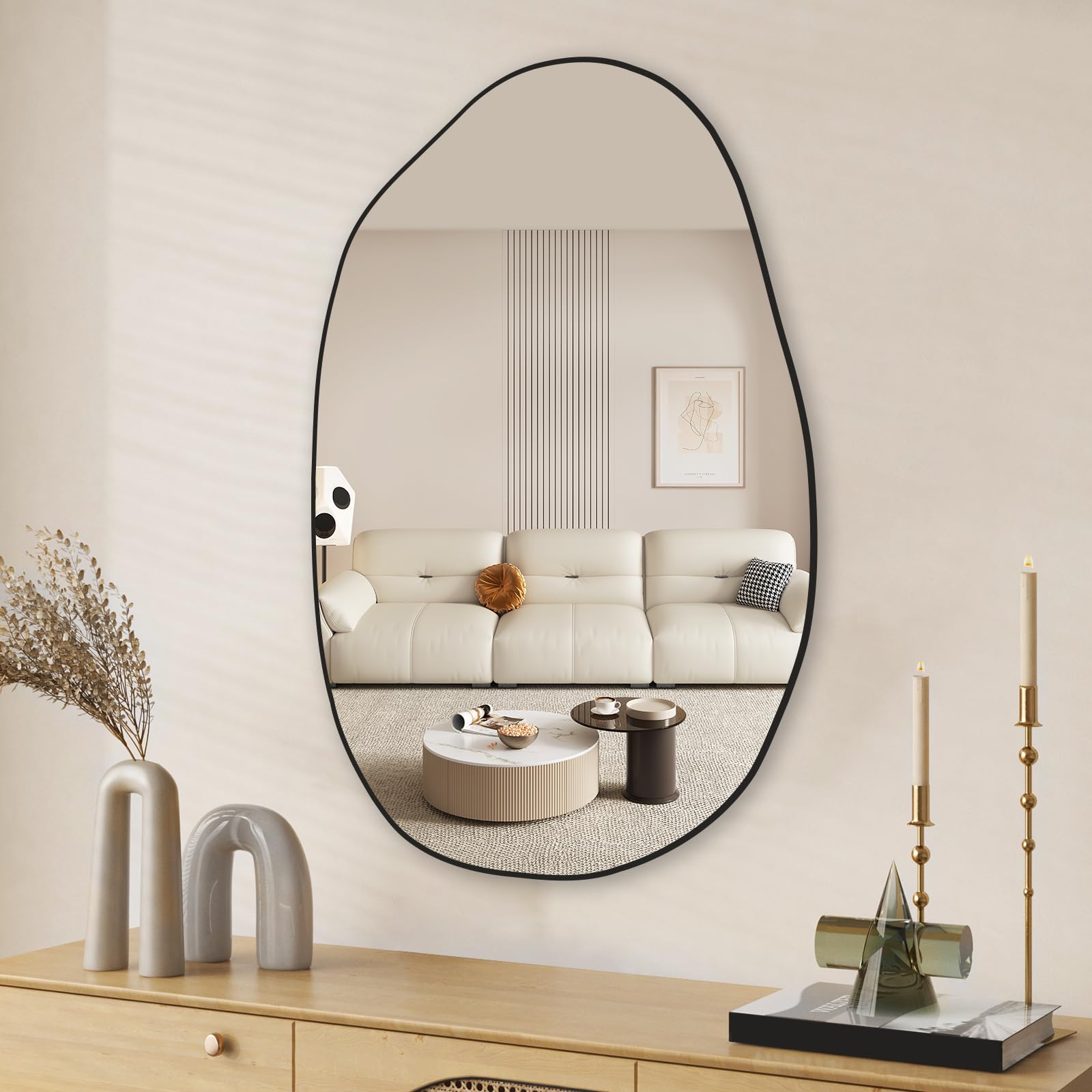 Specchio Asimmetrico da Parete Irregolare - Unico Cosmetico, Grande e Decorativo per Soggiorno, Bagno, Camera da Letto - 85 x 52 cm