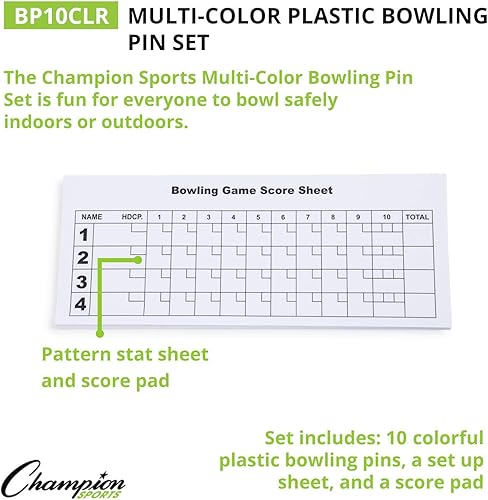 Miniatura 19 de Champion Sports Bowling Set with Plastic Pins - Ball Included Blanco,Multicolor