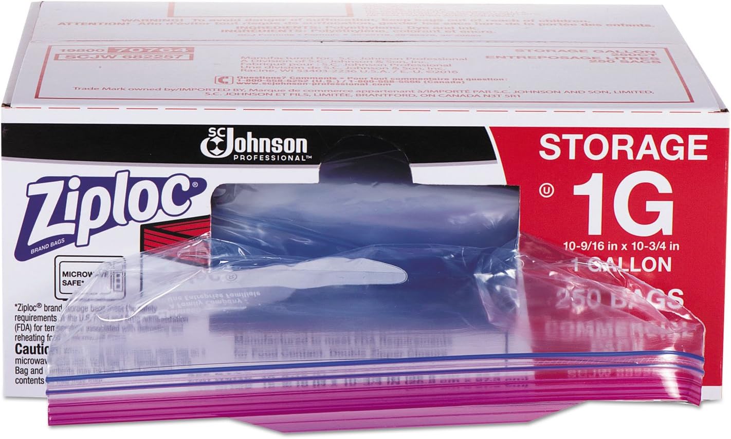 682257 Double Zipper Bags, Plastic, 1gal, 1.75mil, Clear w/Write-On Panel, 250/Box