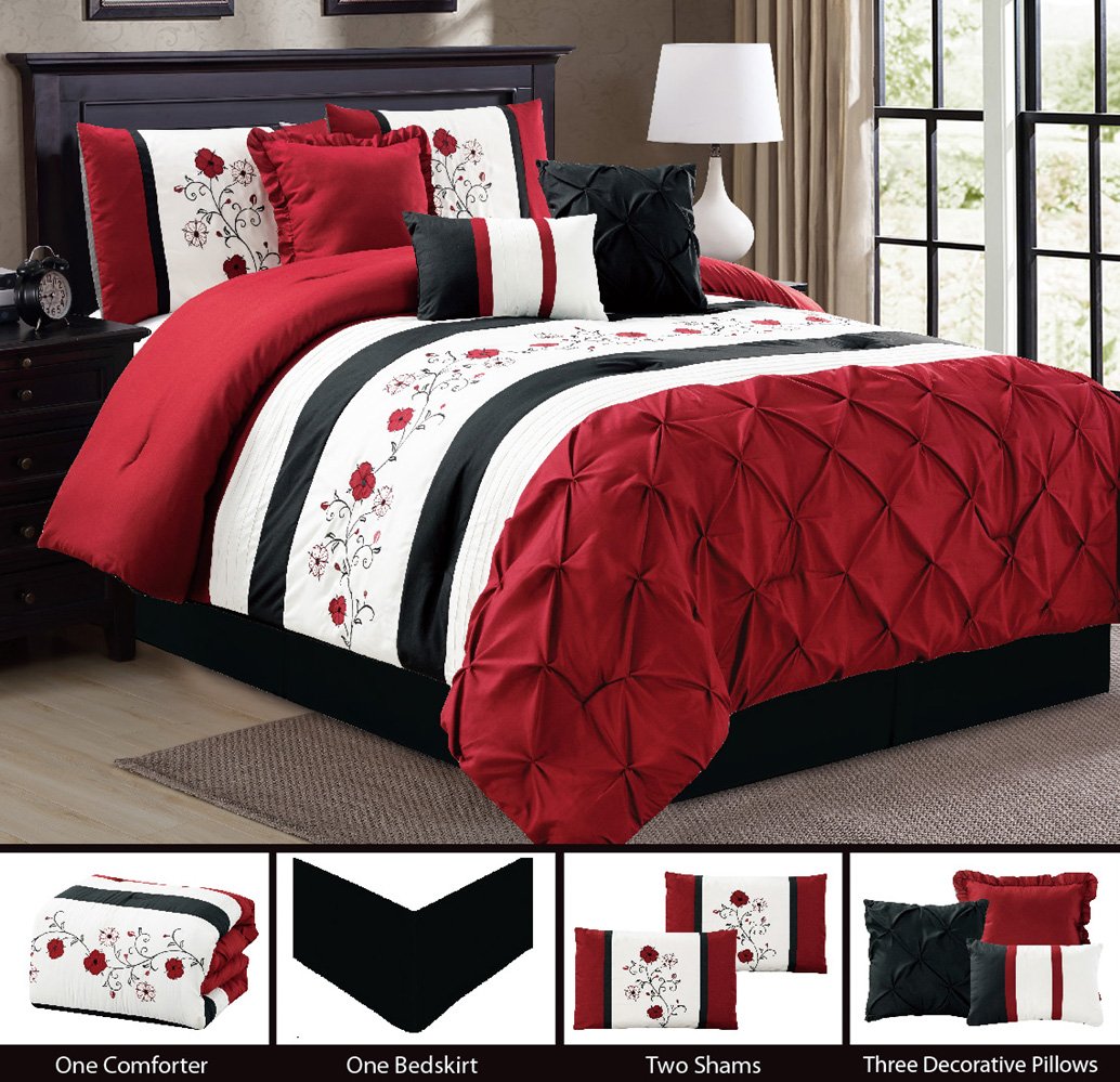 Grand Linen Modern 7 Piece Bedding Burgundy Red Black White | Desertcart  Seychelles, image size:1034x999