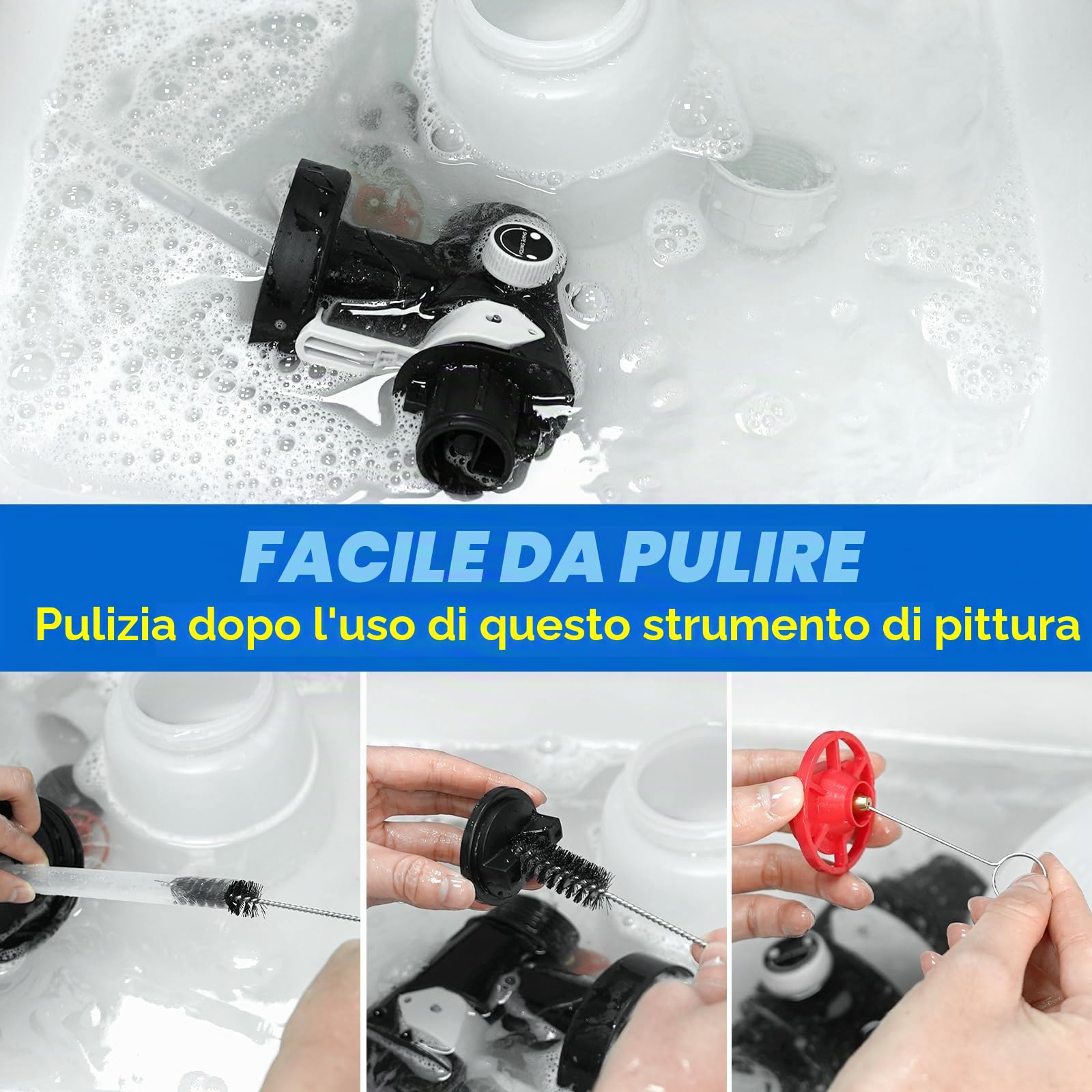 BlumWay Sistema a spruzzo elettrico HVLP 1L pistola a spruzzo elettrica, 4 ugelli in rame con pulsante per regolare la larghezza dello spruzzo di 180°, per dipingere mobili, soffitti, recinzioni,