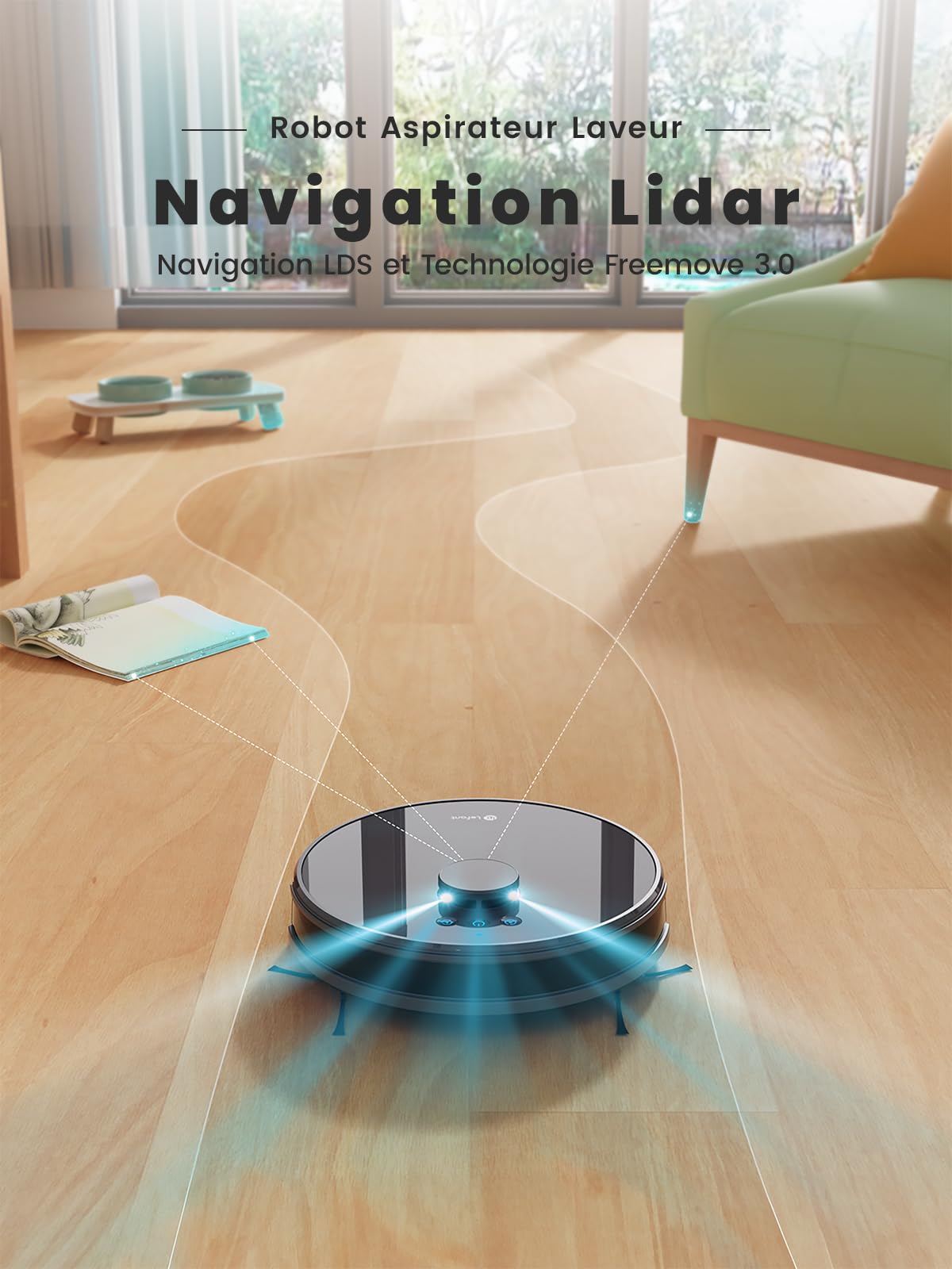 Lefant Robot Aspirateur Laveur 5500Pa Aspiration, Navigation LiDAR, Cartographie Multi-étage, Zones Virtuelles, Aspirateur Robot Connecté Alexa/APP/WiFi, Idéal pour Poils d'animaux Tapis Sols Durs