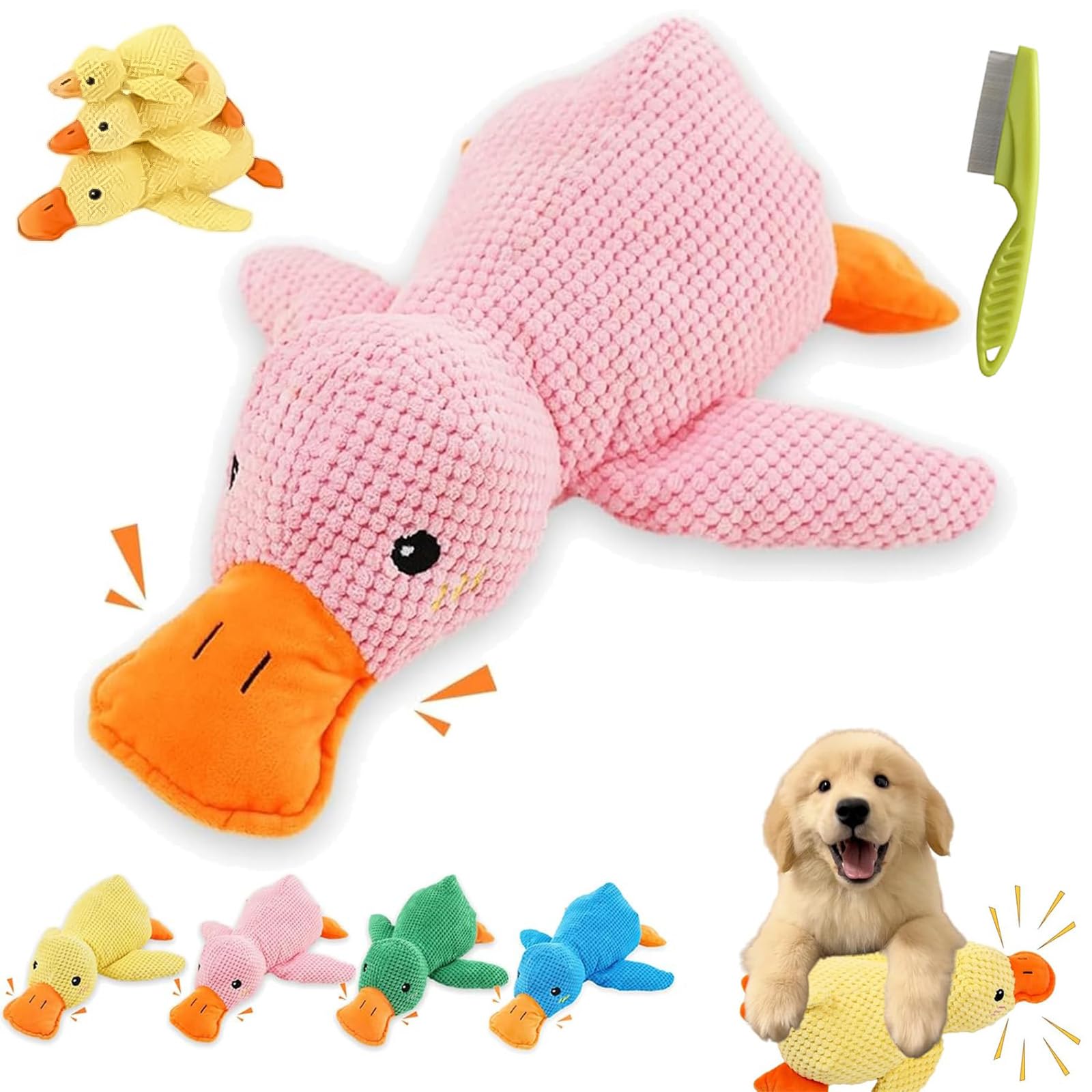Gienslru 2026 New Upgraded Calming Duck Toy for Dogs, Interactive Dog Toy with Quack Sound and Crazy Crinkle, Calming Duck Dog Toys, Yellow Ducks Dogs Toys, for Puppies, Small & Large (Pink,L)