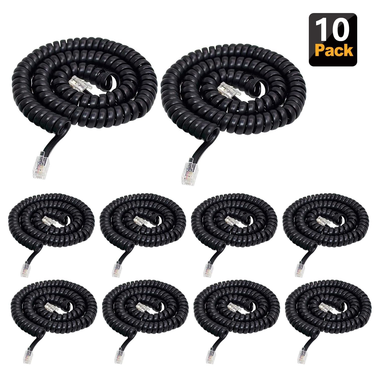 Cavo per cornetta telefonica, confezione da 10 cavi telefonici fissi 2,4 m non arrotolati/cavo a spirale per telefono fisso RJ9 4P4C cavo telefonico accessorio telefonico - nero