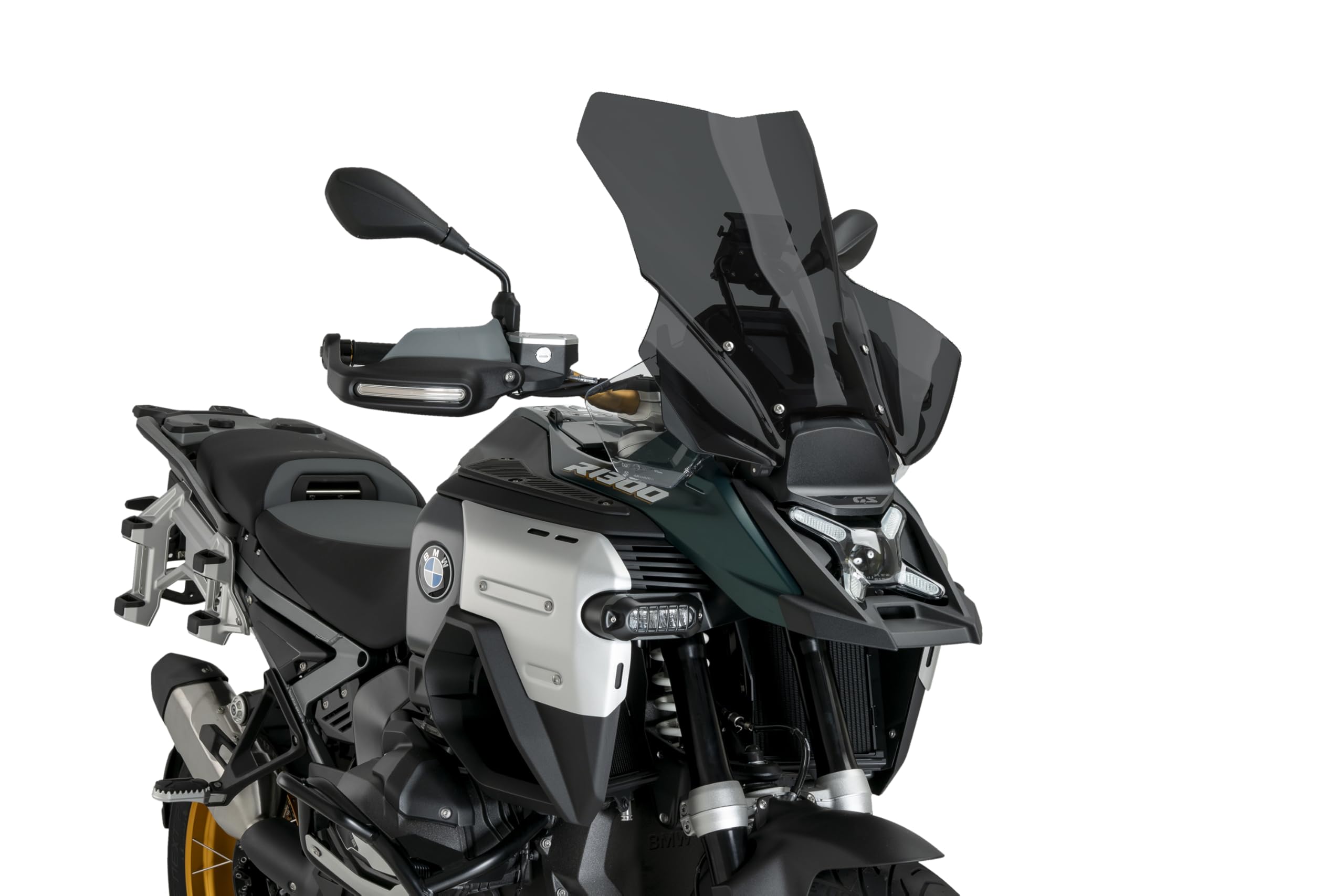 Puig 22268F Touring windscreen made of 4 mm acrylic with UV protection, aerodynamic design, rounded profile, easy mounting and TÜV approval for trail adventure bikes, Dark Smoke