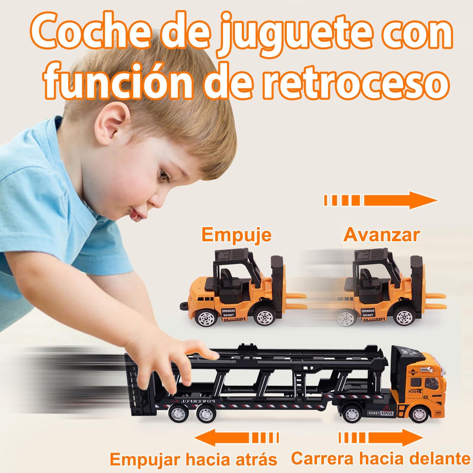 VBACALA Camión de Juguete Coche Transportador de Juguete 7PCS, Mini Sitio de Construcción de Vehículos, Diecast Metal & Pull Back Coche de Juguete para Excavadora de 3 Años Niño Niña