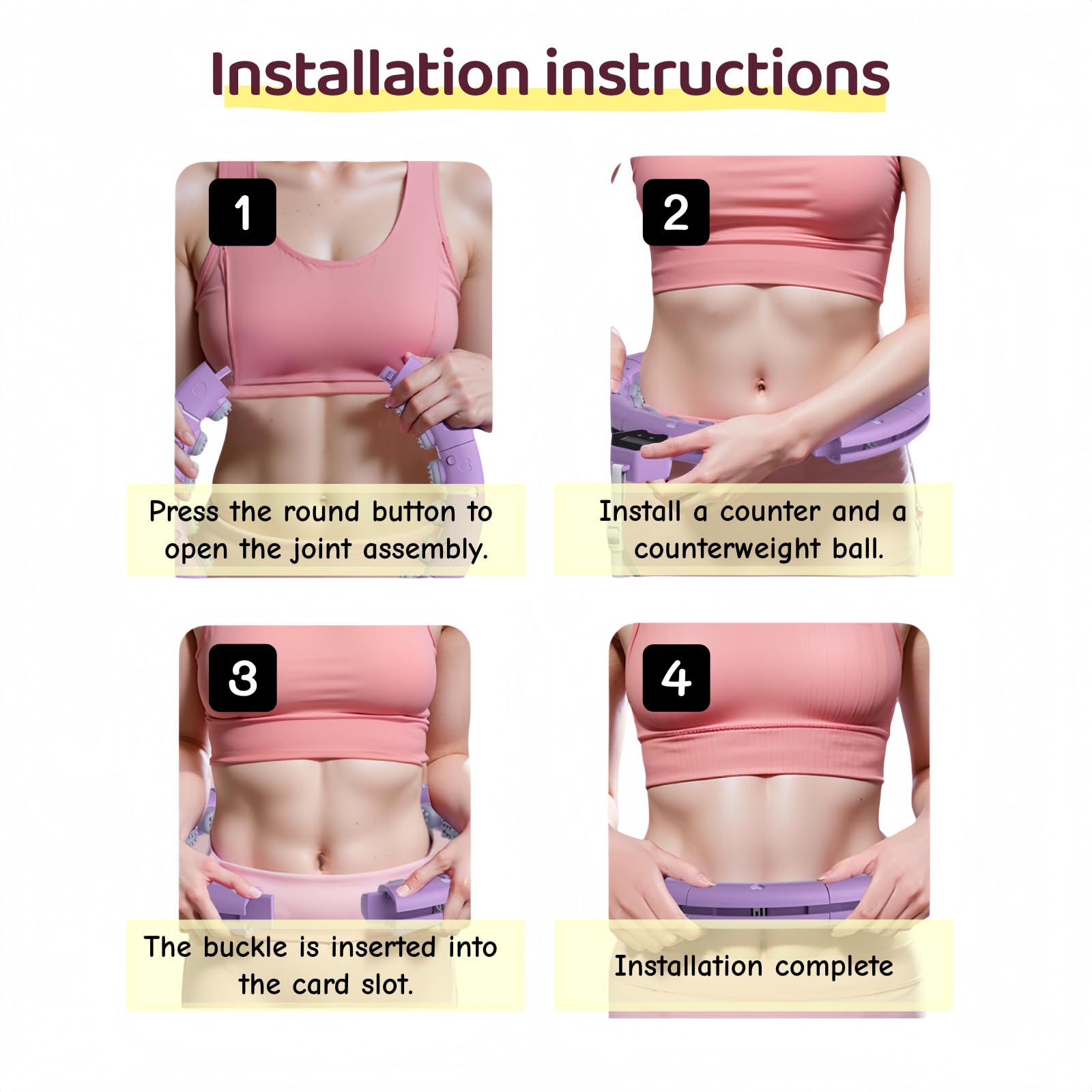 Cerceau intelligent avec compteur, cerceau de fitness lesté pour entraînement de base, cerceau d'exercice réglable pour entraînement à la maison, cadeau pour femme