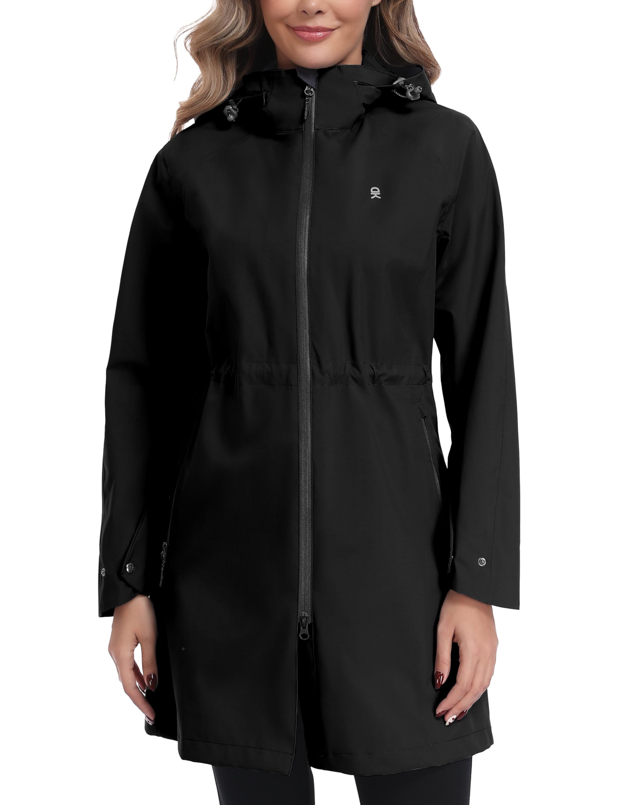 Little Donkey Andy Womens Waterproof Hooded Rain Jacket Mid Length Outdoor Coat with Zipper Pockets