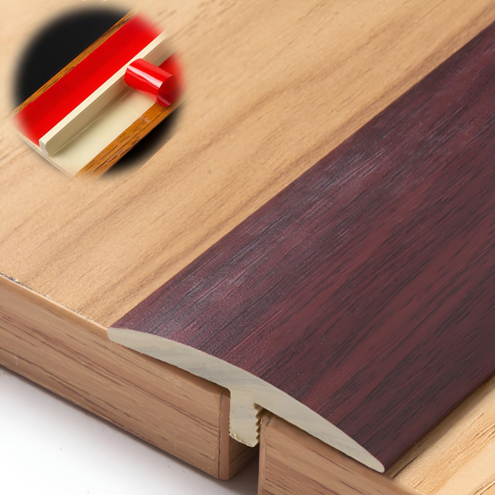 4cm/1.57in Wide, T Molding Floor Threshold Transition Strip, Laminate Floor Strip, Floor Flat Divider Strip, Water Proof, Self-Adhesive(Mahogany)