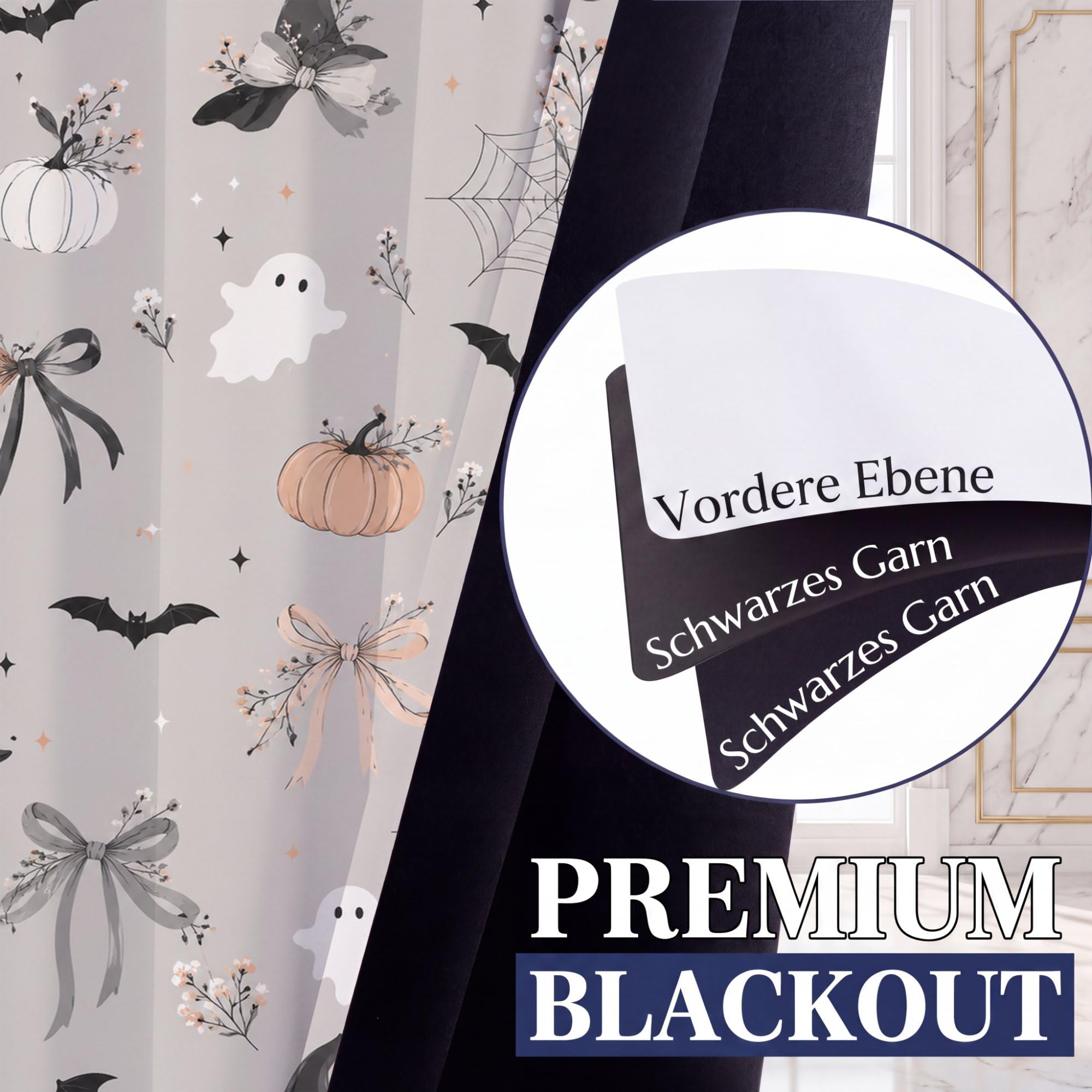 Cortinas estampadas para oscurecer la habitación, Halloween, 66 pulgadas de