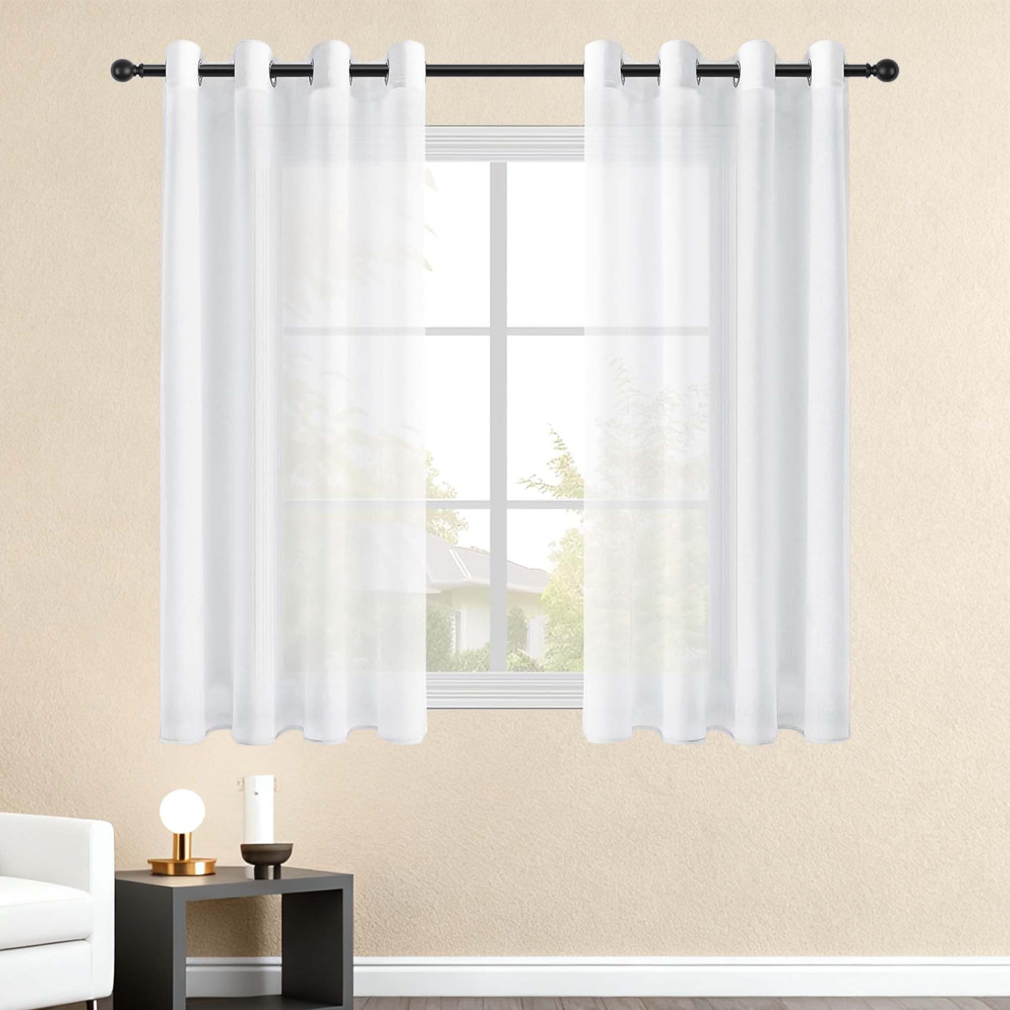 Voilage lumineux 100x310 cm tamisant en tulle blanc pour grand vitrage