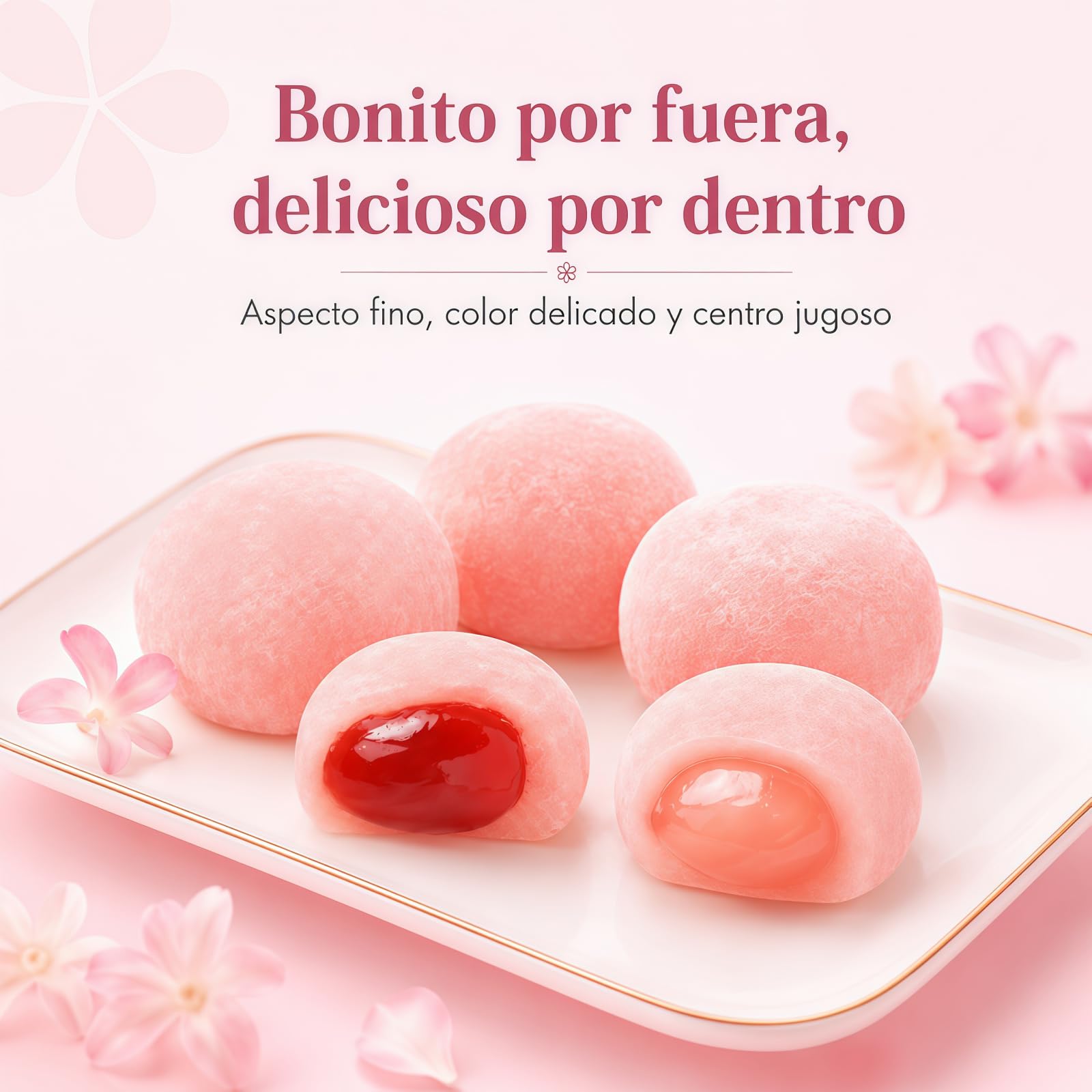 Mochi Asiático De Arroz Glutinoso Dulce Japonés Suave Y Masticable Postre Tradicional Oriental 120 G 6 Unidades Sabor Fresa