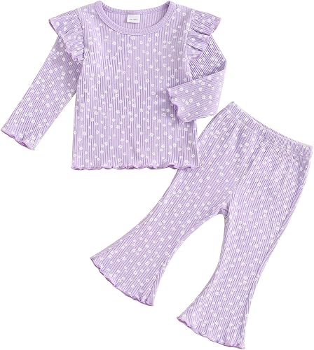 Baby Girl Fall Clothes Set Ruffle Long Sleeve Tops Flare Pants Cute Infant Toddl