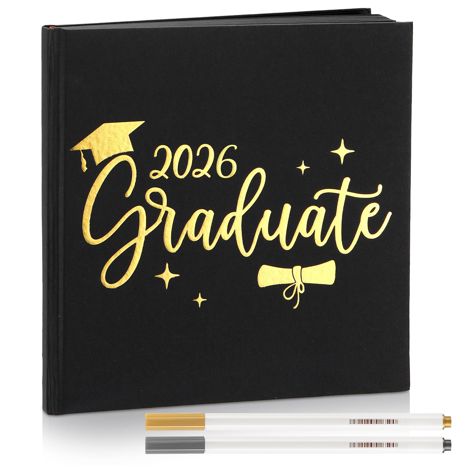 Humyoun 2026 Graduation Guest Book 8.7'' x 8.7" with 2 Markers Class of 2026 Picture Book Graduate Scrapbook Hardcover Gold Foiled Photo Album