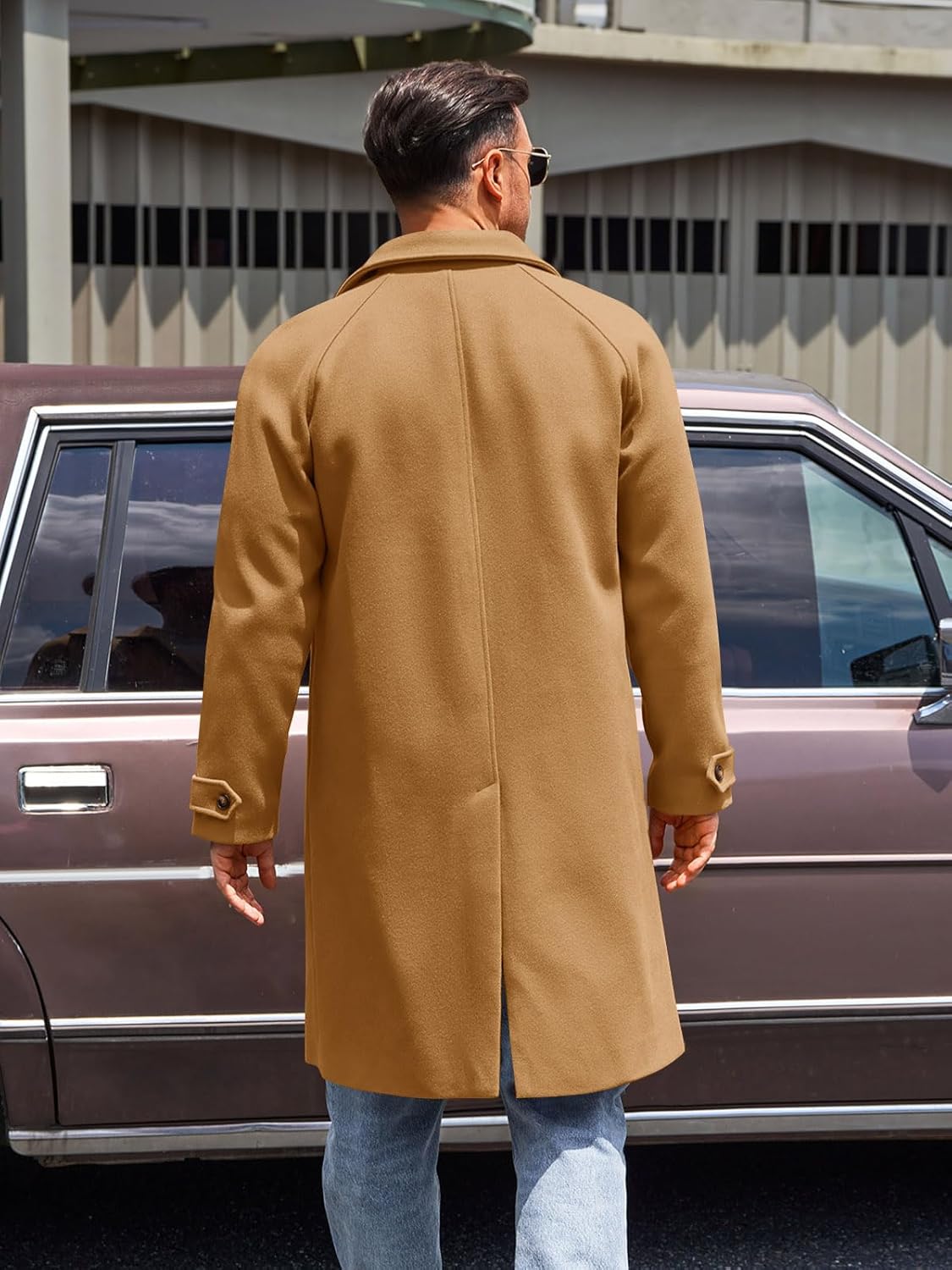 Runcati Mens Trench Coat Notched Collar Single Breasted Mid Long Peacoat Slim Fit Winter Warm Chunky Overcoat - Image 3