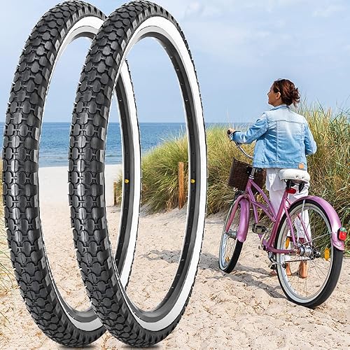 Miniatura 7 de Paquete de 2 neumáticos de bicicleta Cruiser de 24 x 2.125, pared lateral blanca con kit de reparación, 2 tubos interiores, 2 palancas, 2 tiras de