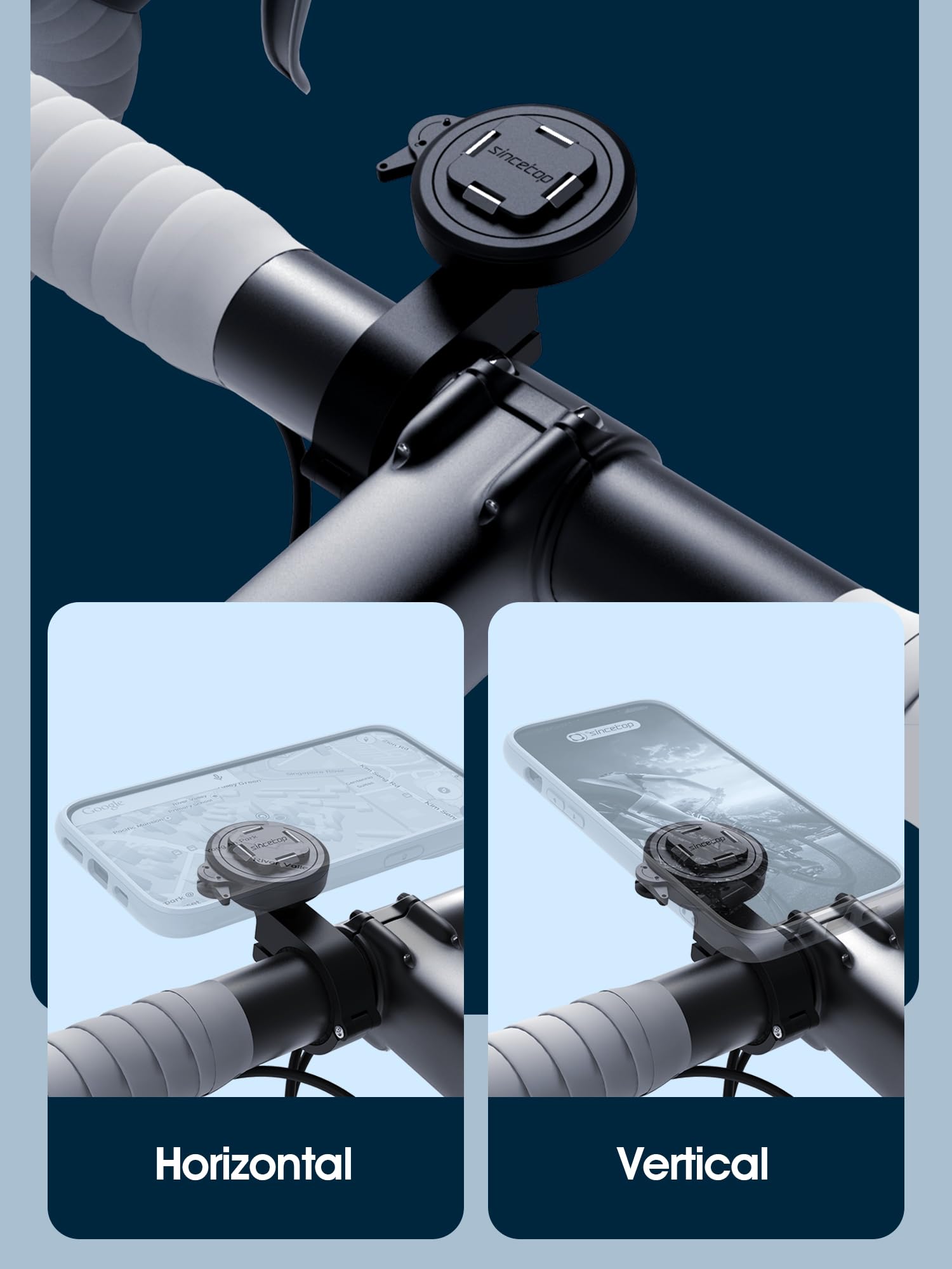 sincetop Serie Q [Quad] Porta Cellulare Moto,Porta Telefono Bici,Supporto Cellulare Bicicletta-Por ta in lega di alluminio a rilascio rapido - Compatibile con, bici elettriche, motociclette e scooter