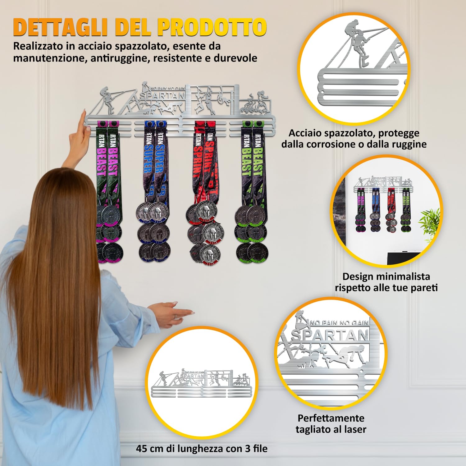 Porta Medaglie Spartan Race in Acciaio - Espositore Moderno con Silhouette di Ostacoli, Ideale per Gli Amanti delle OCR