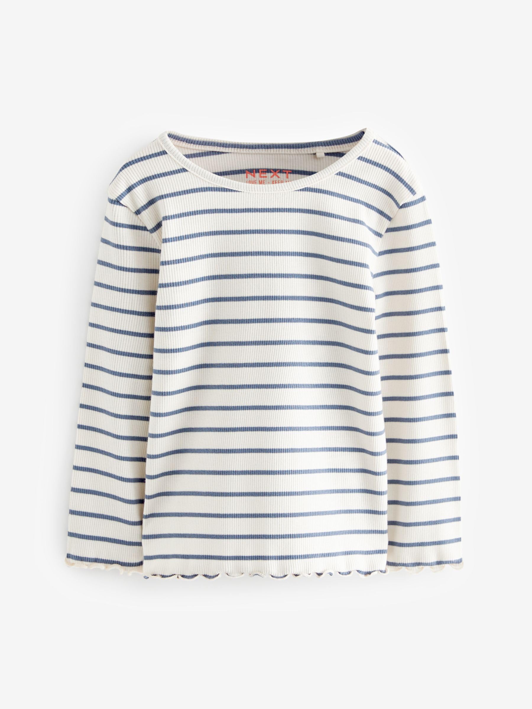 NEXT Mädchen Langärmelige, gerippte Jerseytops im 5er-Pack Marineblau 98-104
