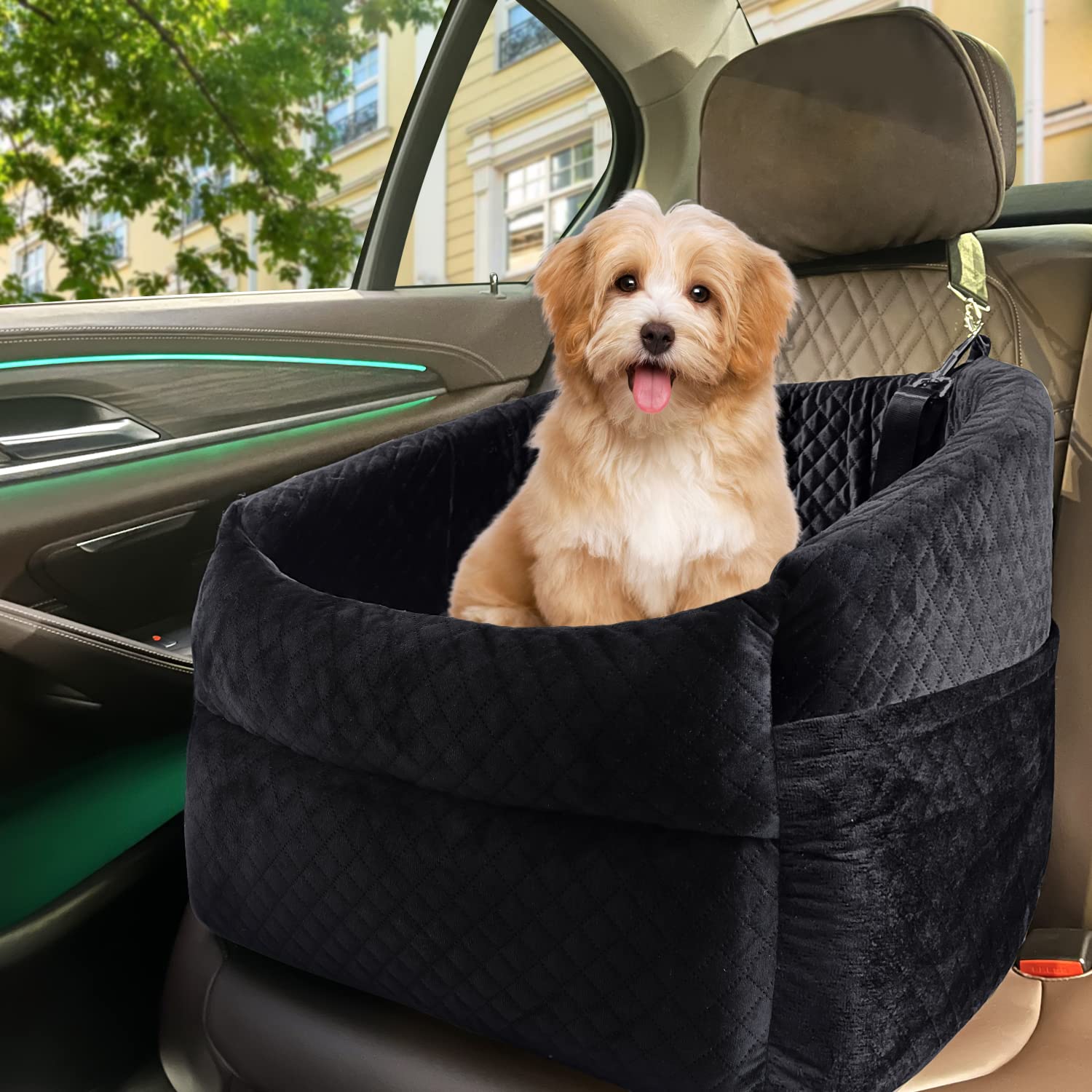 Fluffy Safety Car Seat For Dogs - Removable, Easy To Clean Pet Bed For Travel With Thick Cushion