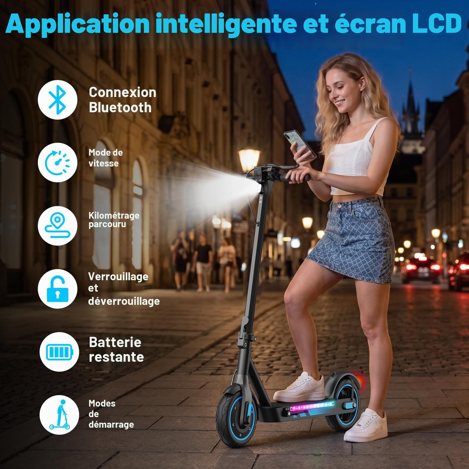 Trottinette Électrique Adulte, Pneus Pneumatiques de 10", Trottinette Electrique 500W, Vitesse Maximale 25km/h, Autonomie 35/45km, Batterie 10.5AH/15Ah, APP, Charge Max 120 KG