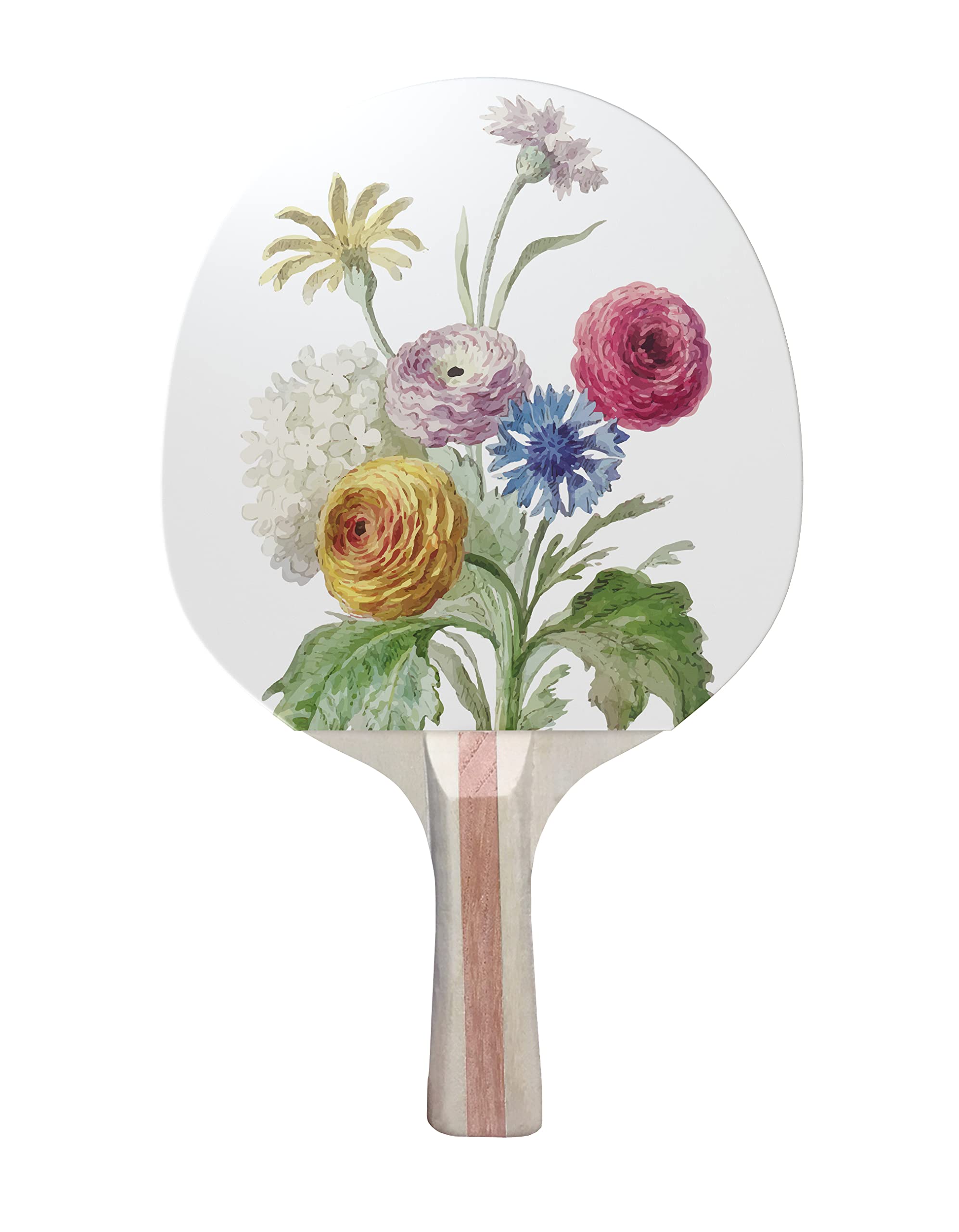 TigerTail Sports Vintage Flowers Colorful Design Ping Pong Paddle, Premium 5 Ply Table Tennis Racket (Black on Back)