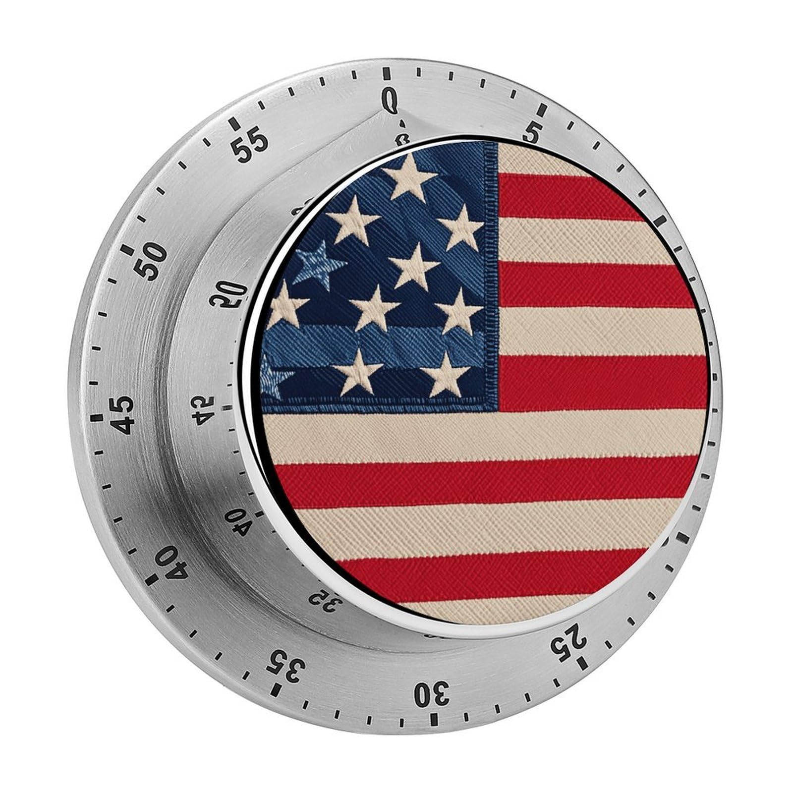 American Flag Patchwork Kitchen Timers Magnetic Back Manual Countdown Timers for Classroom Home Gym Tanning