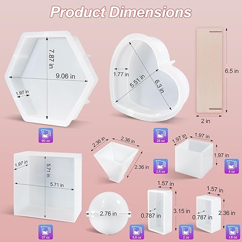 Miniatura 2 de LET'S RESIN 8 moldes de resina de silicona, moldes de resina epoxi profunda para preservación de ramo de flores, moldes de silicona grandes para