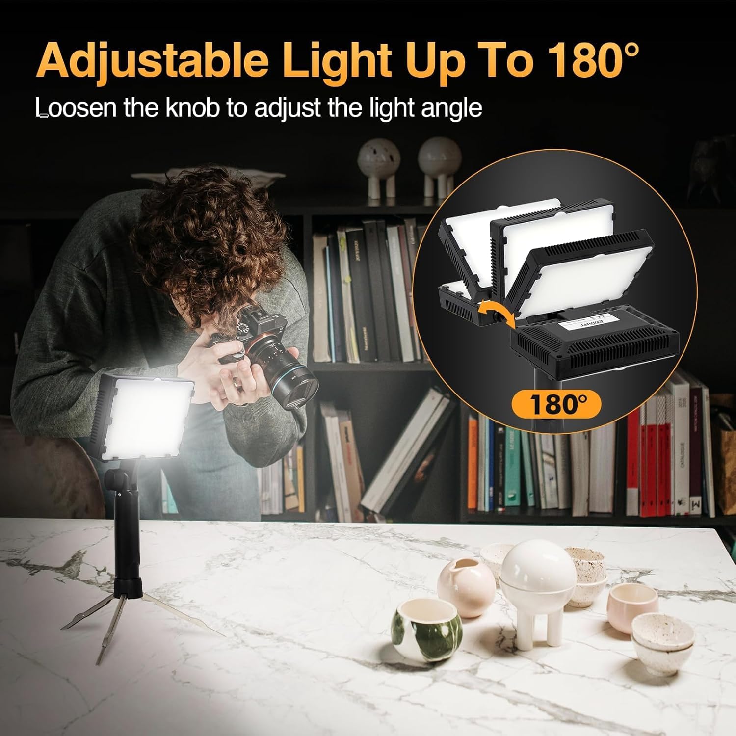 EMART Luce Video a LED, Dimmerabile, 60 Perle LED, 3300 K-5500 K, Luce Video Compatta, Luce Video a LED USB per la Fotografia e la Registrazione Video su YouTube