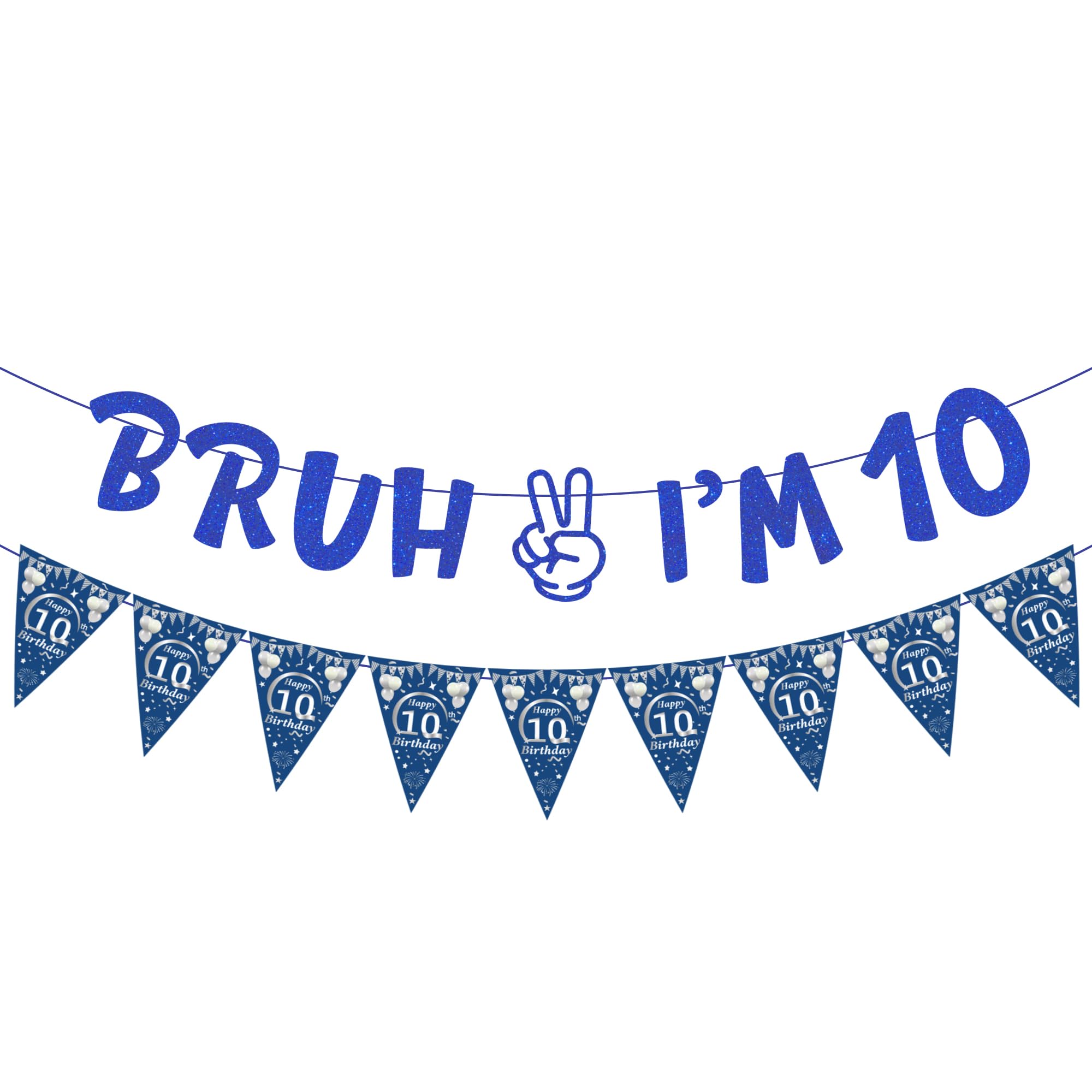 10th Birthday Decoration Boy Banner - 2 Pcs Blue Silver Bruh I'm 10 Funny Banners Number 10 Flag for Boys Girls Double Digits Ten Years Old Birthday Decor Party