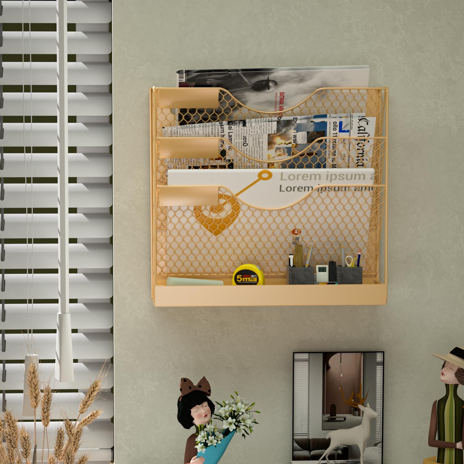 Magnetic Magazine Holder,File Organizer, Magnetic File Holders,4 Tier Magnetic Paper Holders for File Cabinet,Whiteboard,Refrigerator,Home Office,No Drilling Magnetic Mail Holder Storage Basket