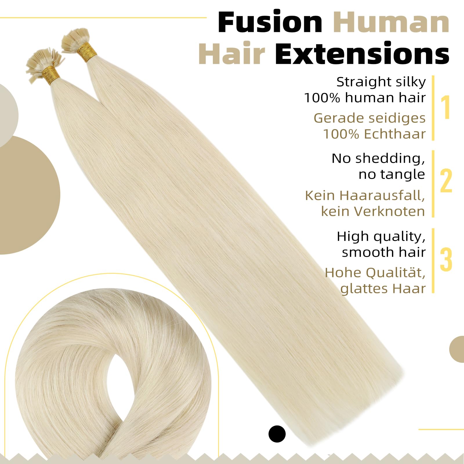 Ugeat 24 Inch Keratin Hair Extensions Real Human Hair Platinum Blonde Flat Tip Hair Extensions #60 Blonde for Summer Everyday Wear Soft and Invisible 50S 50G - Image 2