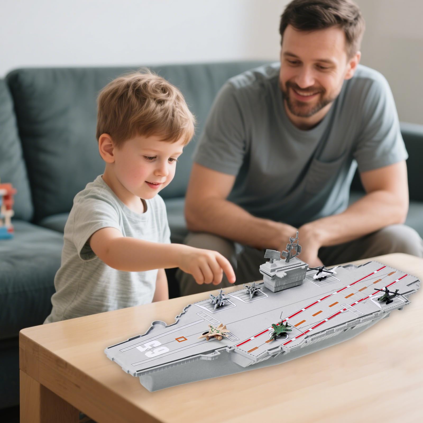 Portaaviones de 18.5 pulgadas con 6 buques de guerra, aviones de guerra, helicóptero, modelo de portaaviones militares para niños y niñas 7