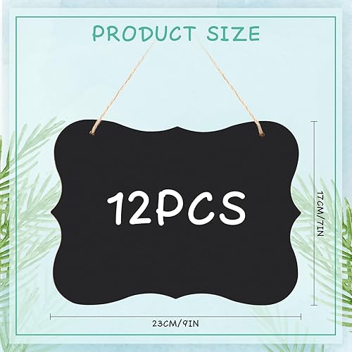 Miniatura 2 de Harloon Paquete de 12 letreros de pizarra colgante de doble cara de 9 x 7 pulgadas con cuerda, etiquetas de precio de pizarra de madera, letreros de