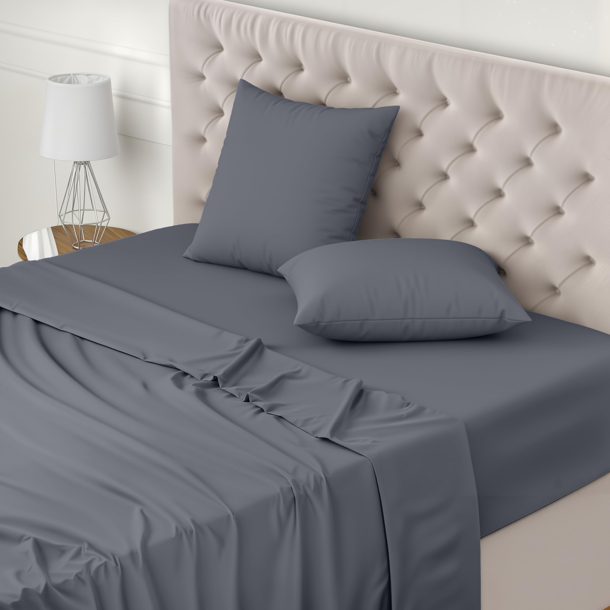 Utopia Bedding - Set Lenzuola Letto Matrimoniali 4 Pezzi 160x200 cm - Spazzolata Poliestre di Microfibra - Oeko-Tex Certificato - Lenzuolo con Angoli, Lenzuolo Piatto e 2 Federe 65x65, Grigio
