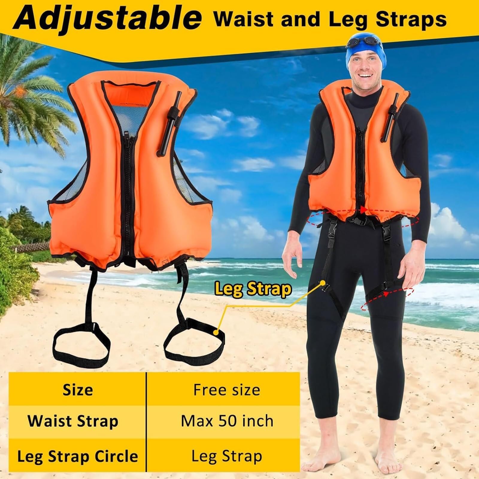 Giacca da Surf Gonfiabile con Cinturino Inguinale for Snorkeling, Canottaggio