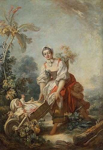 WONDERFULITEMS The Joys of Motherhood Mother Baby Children Country Life Painting by Jean-Honoré Fragonard 11" X 16" Image Size Print Repro on Matte