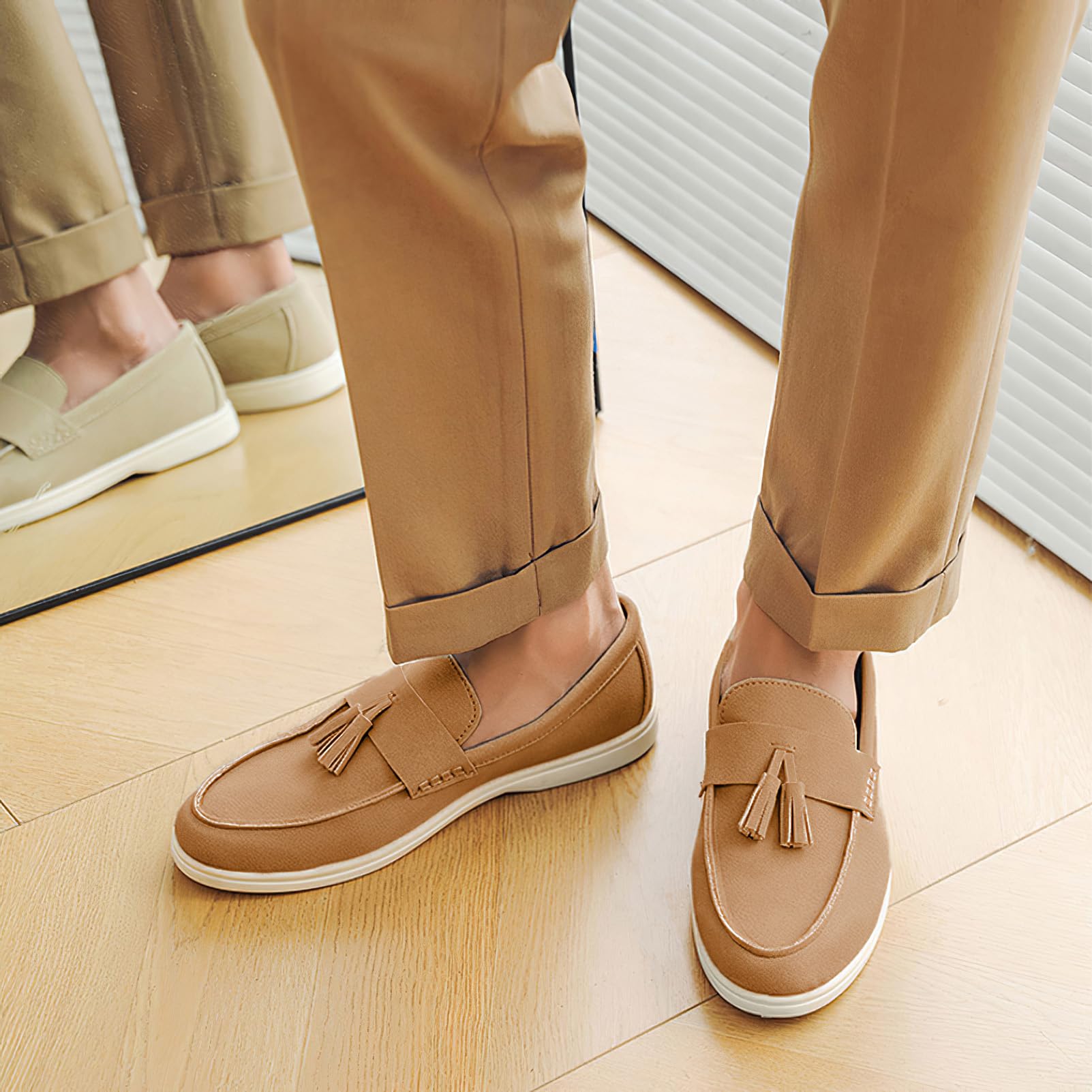 rismart Mocasines Hombre sin Cordones Ante Zapato Informales Loafers Planos