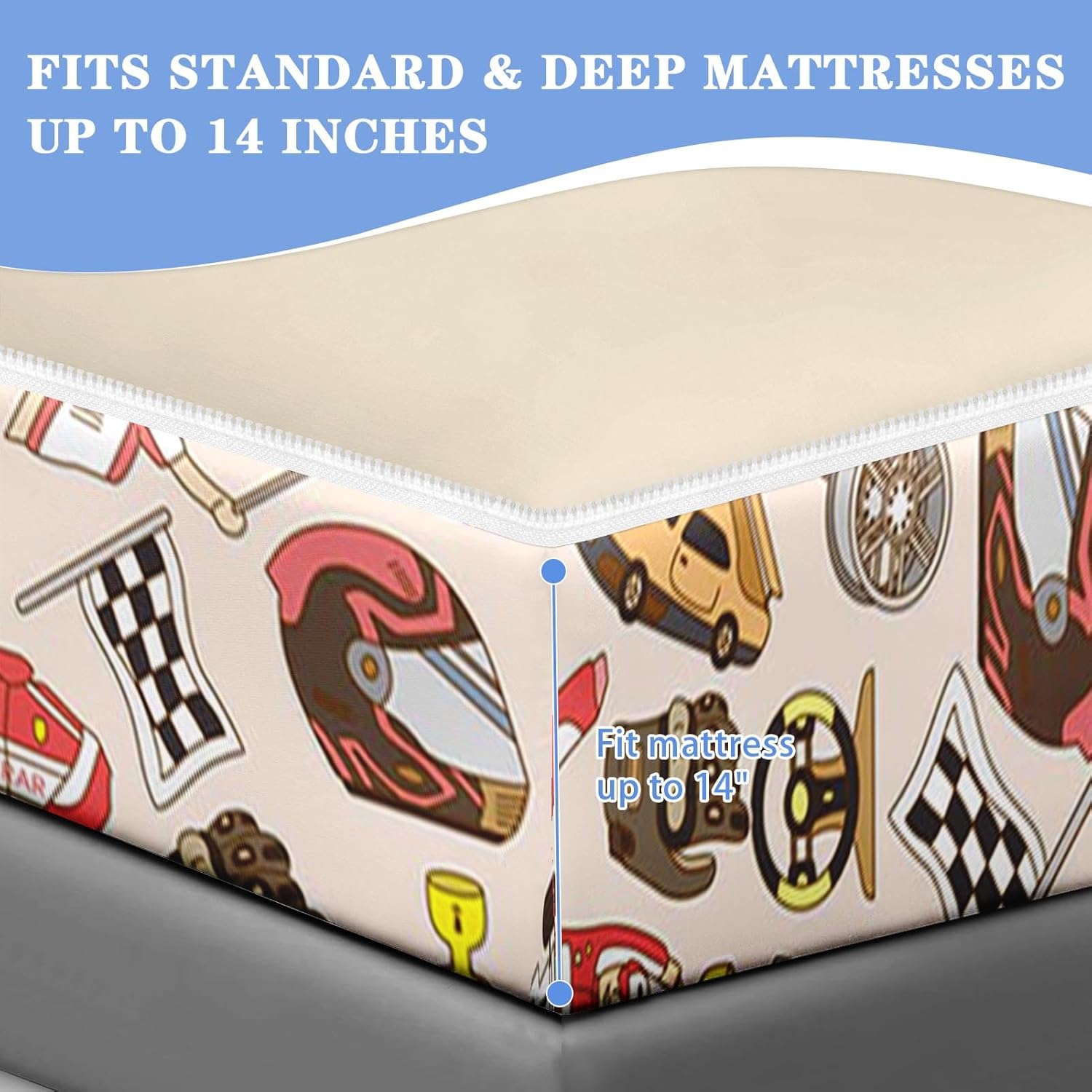 Nesker Twin Zipper Bedding, Racing Car Zipper Bedding Sets for Boys, 3pcs All in on one, Cool Extreme Sports Kids Comforter Set with Fitted Sheet and 2 Pillowcases - Image 7