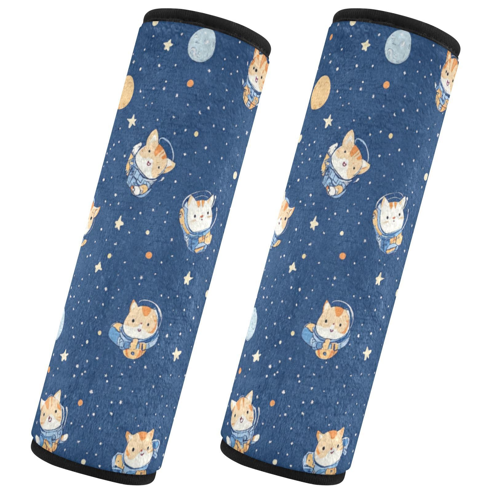 Seat Belt Covers 2 Pack Cats Floating Space Car Seat Strap Covers Super Soft Cute Car Seat Neck Cover for Boys Girls Adults Babies M