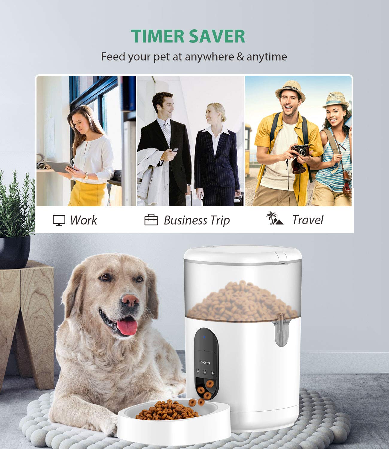 Automatic Cat Feeder, WiFi Dog Food Dispenser with Voice Recorder