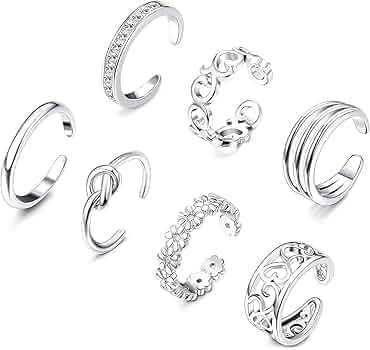 Set De 6 Bagues D'Orteil Réglables Pour Femmes - Design Fleur, Vague Et Zircon - BESTEEL