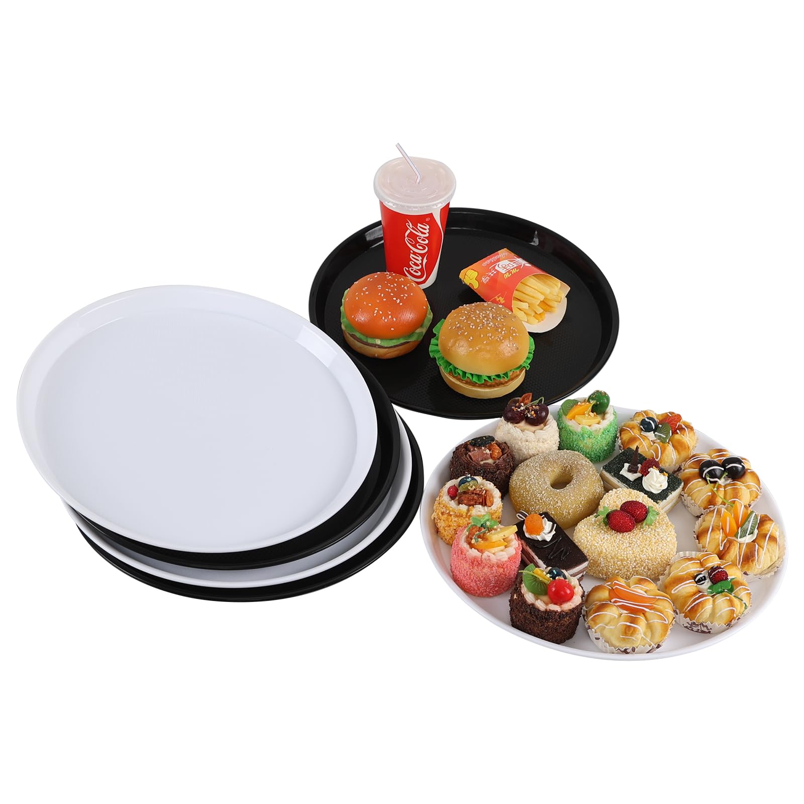 6 paquetes de bandejas redondas de plástico para servir, bandeja para servir comida rápida