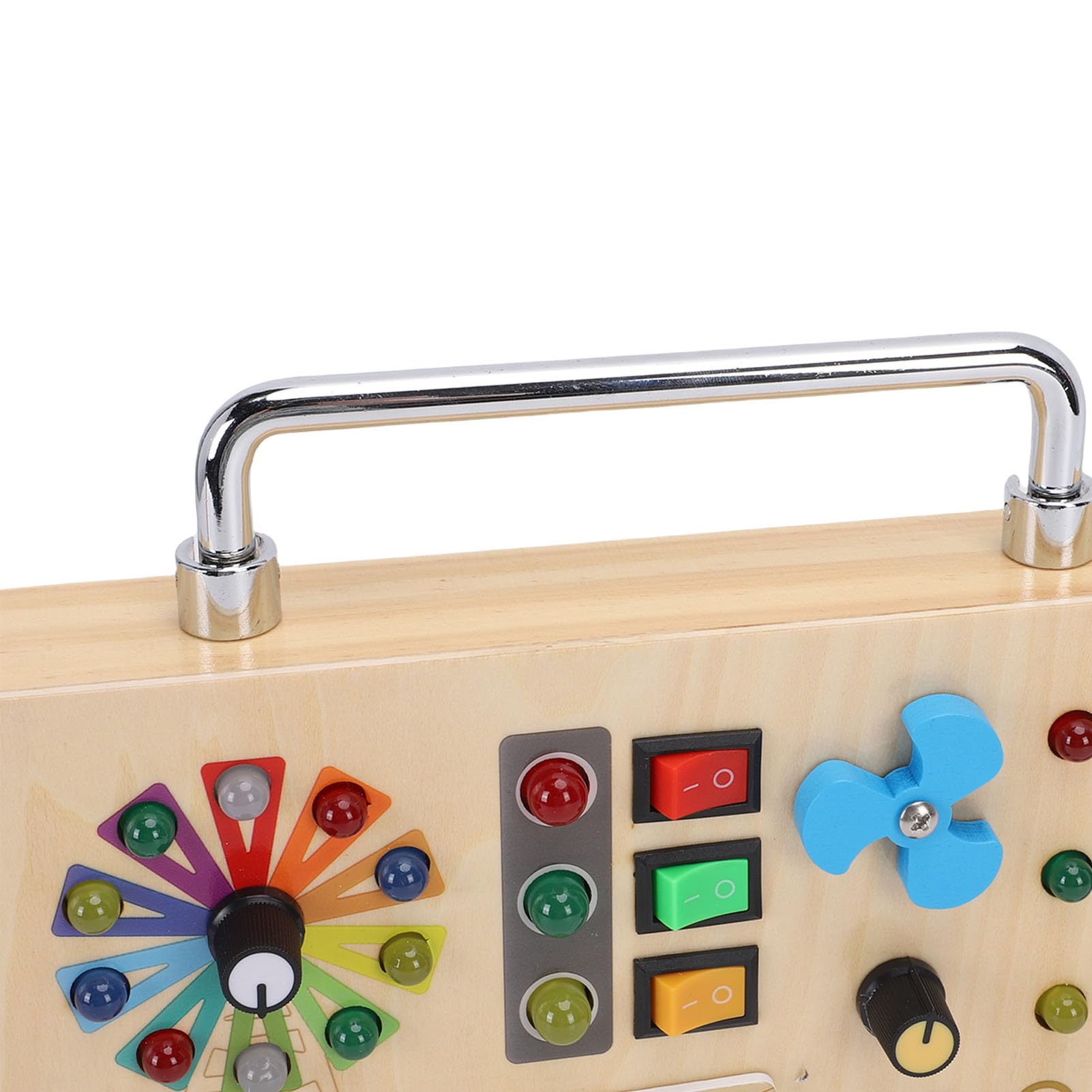 Busy Board, Sensorisches Holzspielzeug, -Aktivitätsbrett mit LED-Lichtern und Ampelwerkzeug für die Entwicklung der Feinmotorik von Kleinkindern auf Reisen