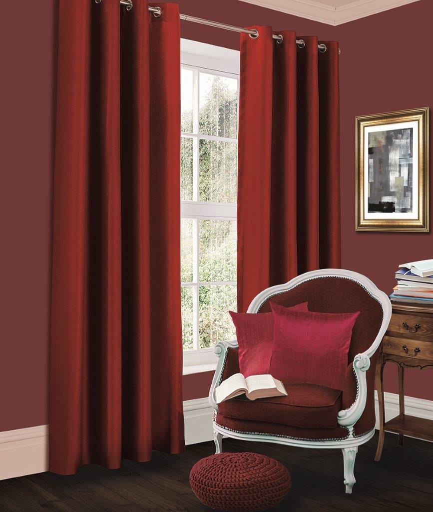 Artistic Fashionista* New Super Soft Solar Thermal Insulated BLACKOUT Eyelet Ring Top Curtains with TieBacks - Energy Saving Curtains (Deep Red, 66x72 Inches) — image 1