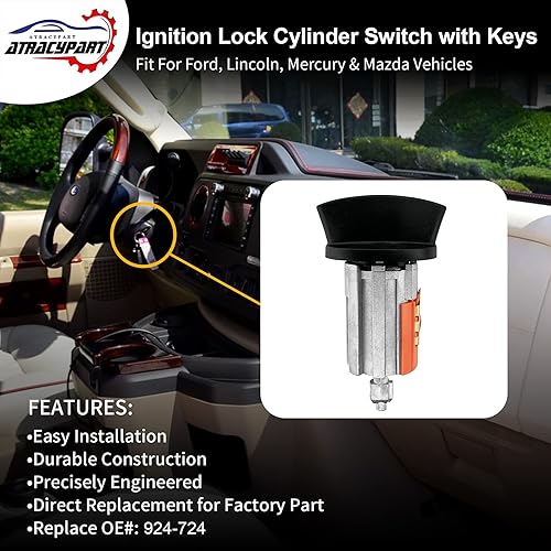 Miniatura 2 de Interruptor de cilindro de cerradura de encendido con llaves, compatible con Ford 1996-2016, Lincoln 1996-2007, Mercury 1996-2007, Mazda 1998-2009,