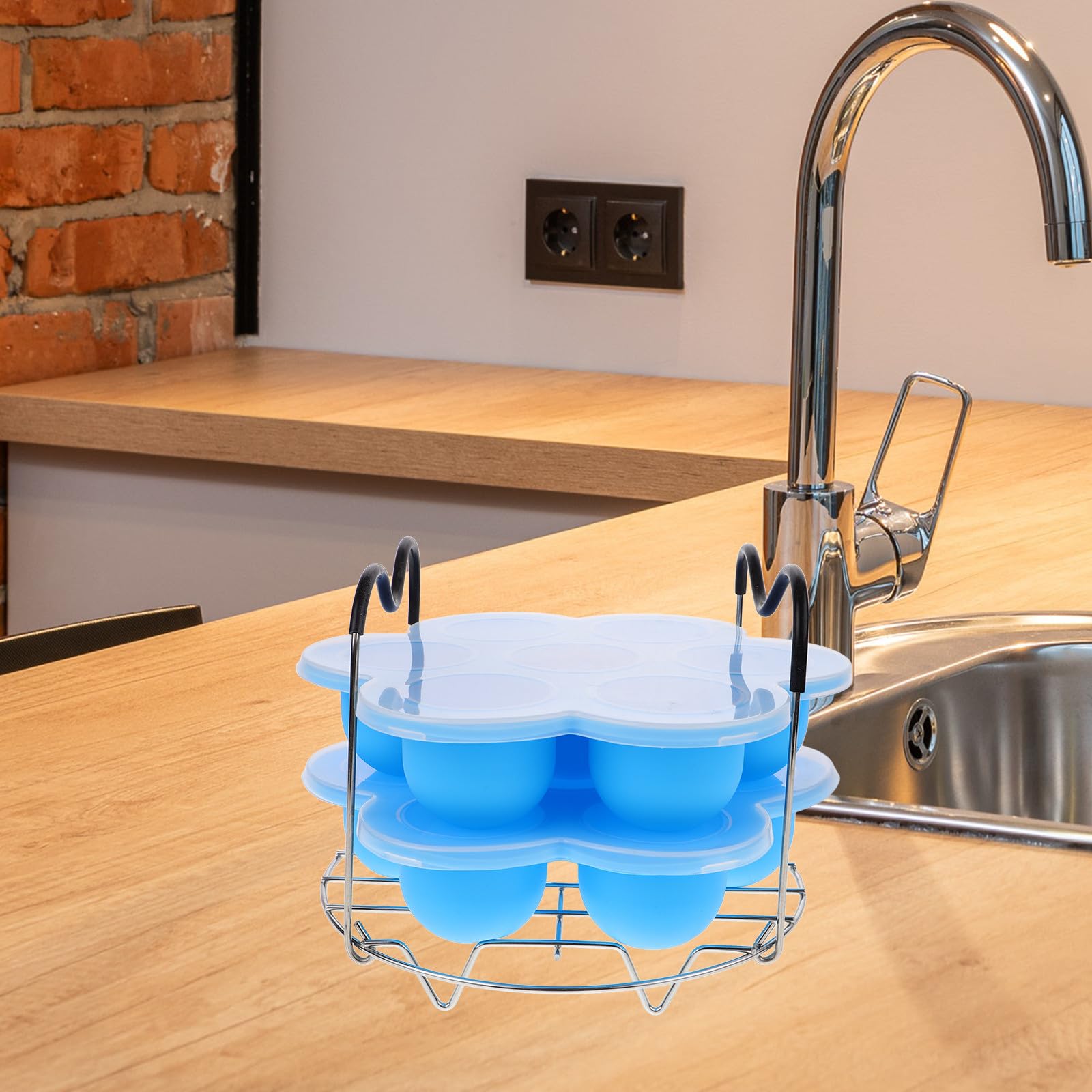 PRETYZOOM Rejilla para Cocinar Huevos al Vapor de Silicona y Metal, Ligera y Estable con 7 Agujeros y Asa, Bandeja Multifunción para Vaporera en Cocina